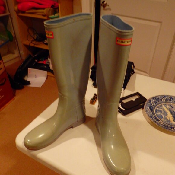 Gray Green Hunter REFINED rain boots wellies size 10 - Picture 2 of 4
